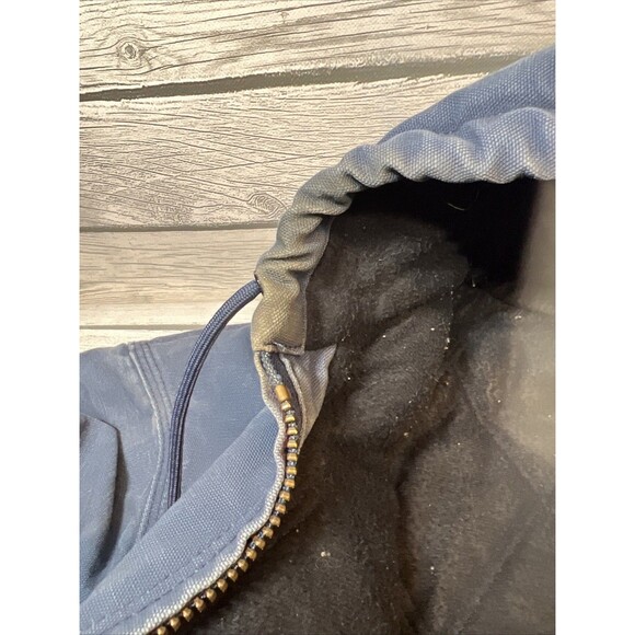 Vtg Carhartt Jacket Navy DISTRESSED Duck Canvas Quilted Hooded Coat See Pics - Picture 14 of 15